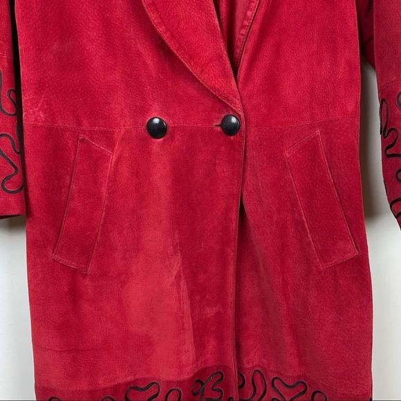 VINTAGE Danier Suede Red Full Length Long Trench Coat - Picture 8 of 16